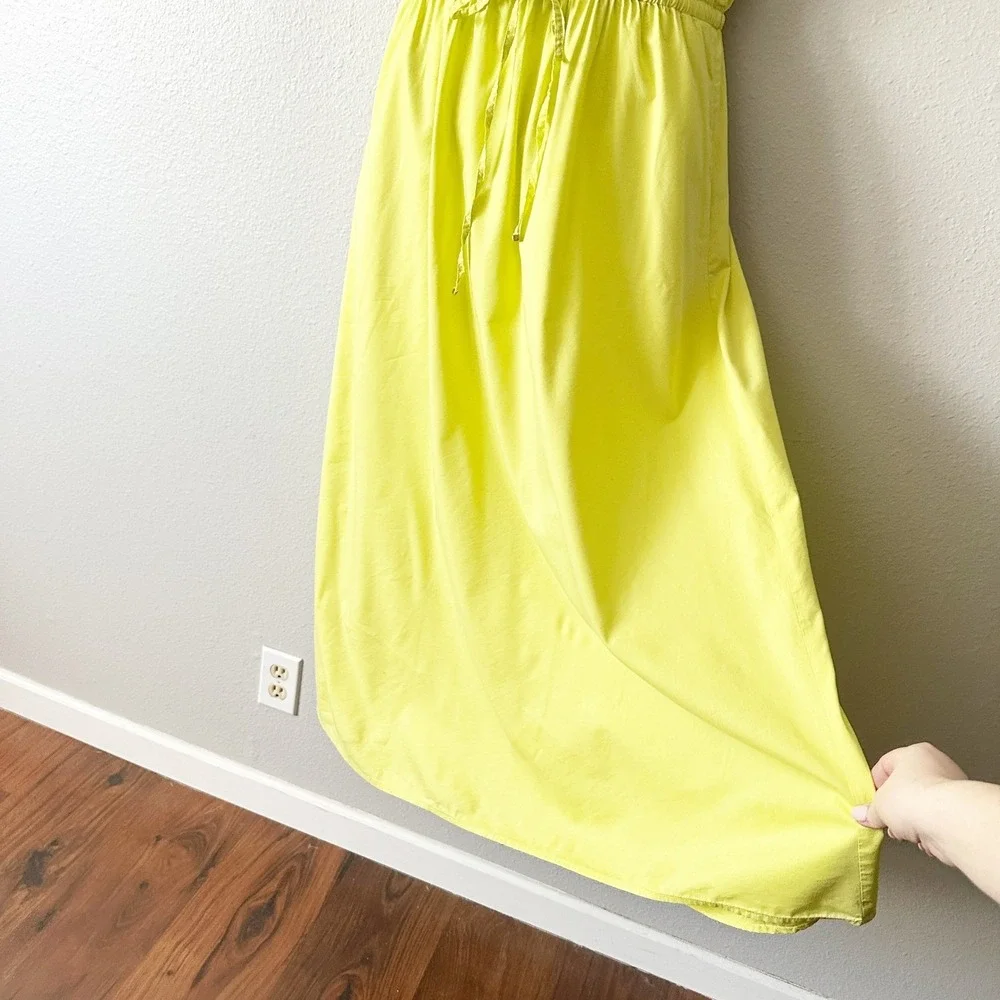 LOFT Cotton Glowing Lime Yellow Halter Midi Dress Drawstring Waist Size Medium